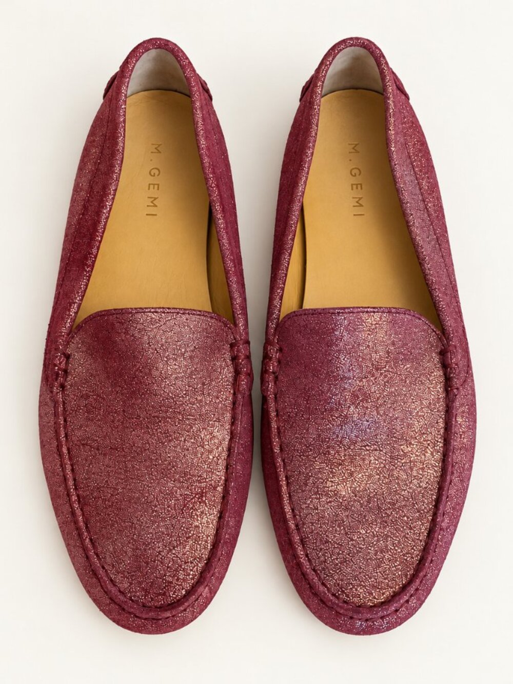 M.Gemi Felize Metallic Pink Leather Driving Loafers Made in Italy